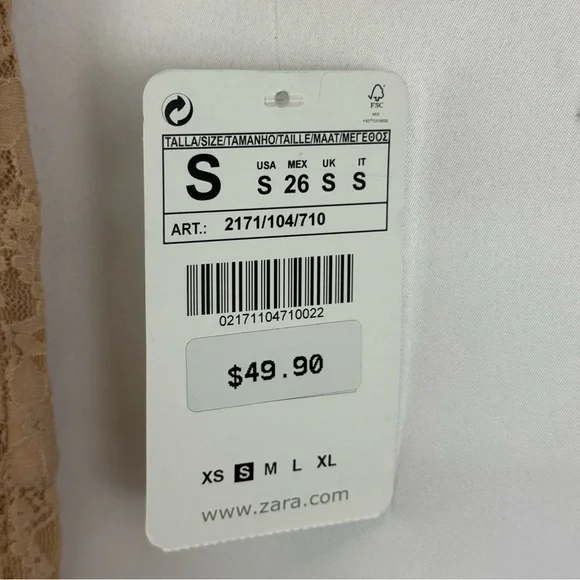 Zara Basic Beige Lace Peter Pan Collar Top Short Sleeve Size S NWT - Picture 8 of 12